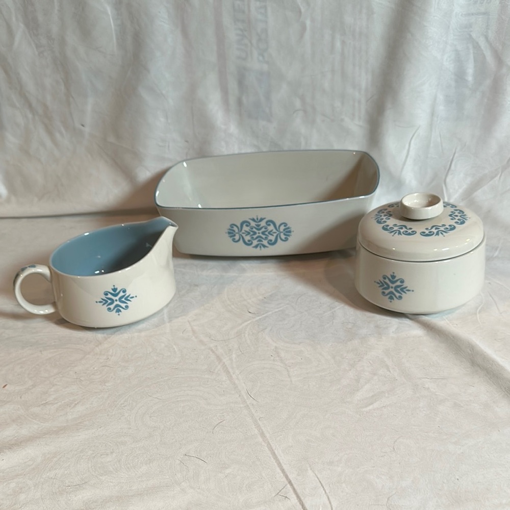 Franciscan family China medallion pattern bowl, cream, and sugar with lid